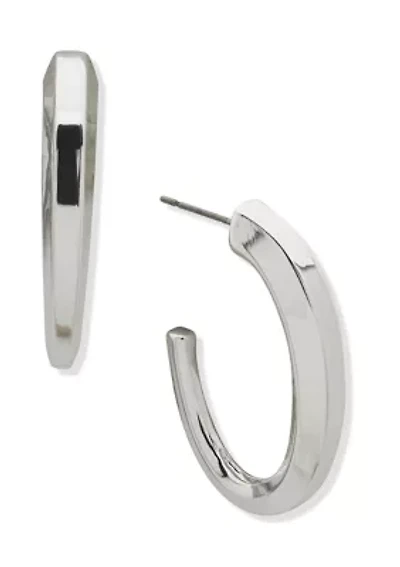 Silver Tone 39 Millimeter Beveled Hoop Earrings