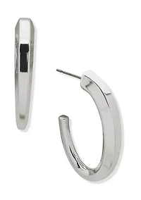 Silver Tone 39 Millimeter Beveled Hoop Earrings