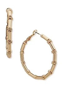 Gold Tone 45 Millimeter Pavé Accent Hoop Earrings