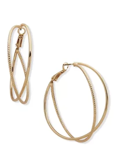 Gold Tone 50 Millimeter Twisted Click Top Hoop Earrings