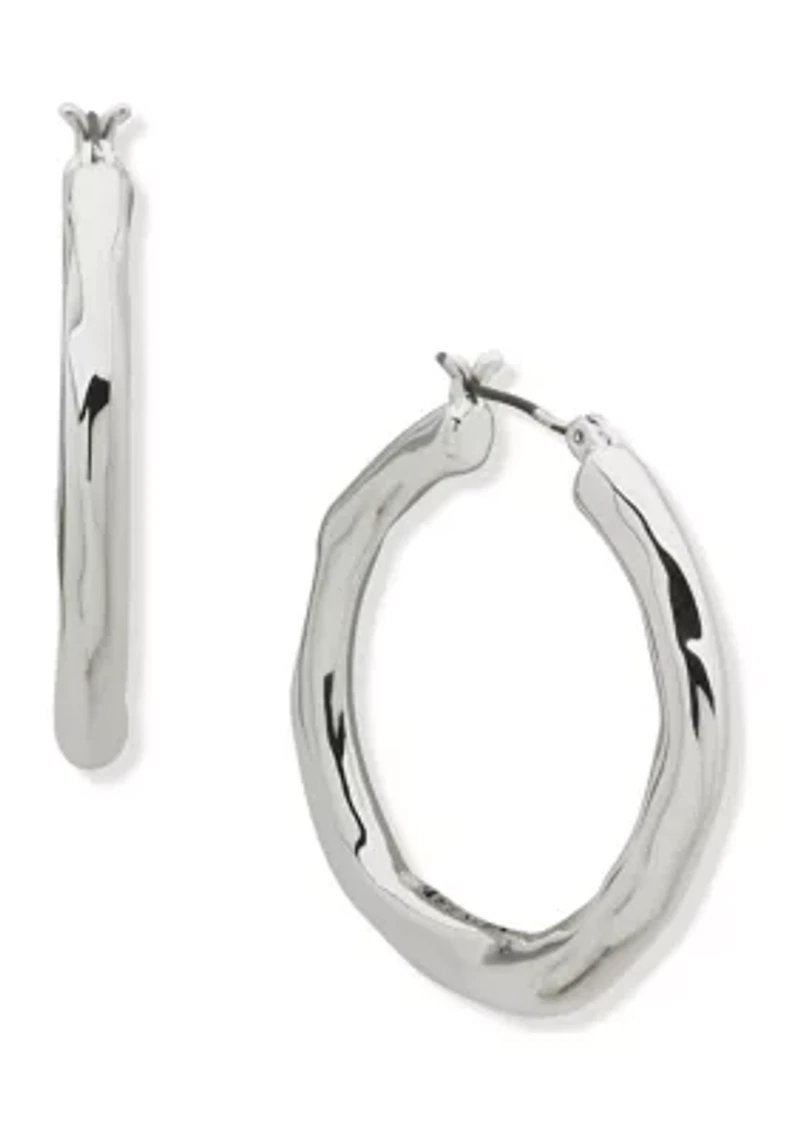 Silver Tone 56 Millimeter Molten Tube Hoop Earrings