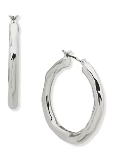Silver Tone 56 Millimeter Molten Tube Hoop Earrings