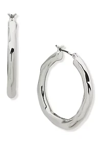 Silver Tone 56 Millimeter Molten Tube Hoop Earrings