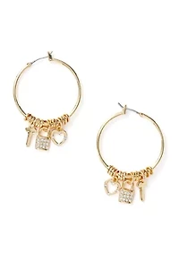 Gold Tone Charm Hoop Earrings