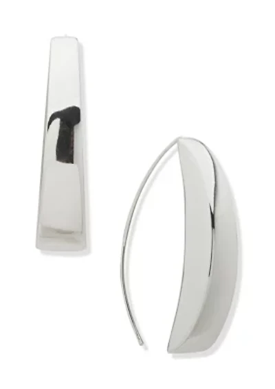 Bar Threader Silver Tone Earrings