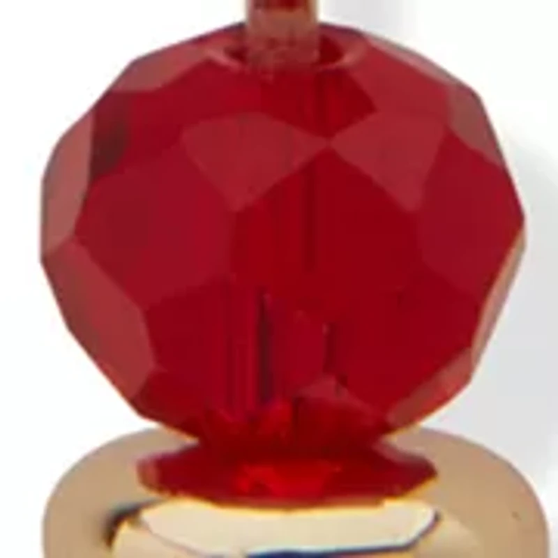 Gold Tone Red Beaded Linear Earrings