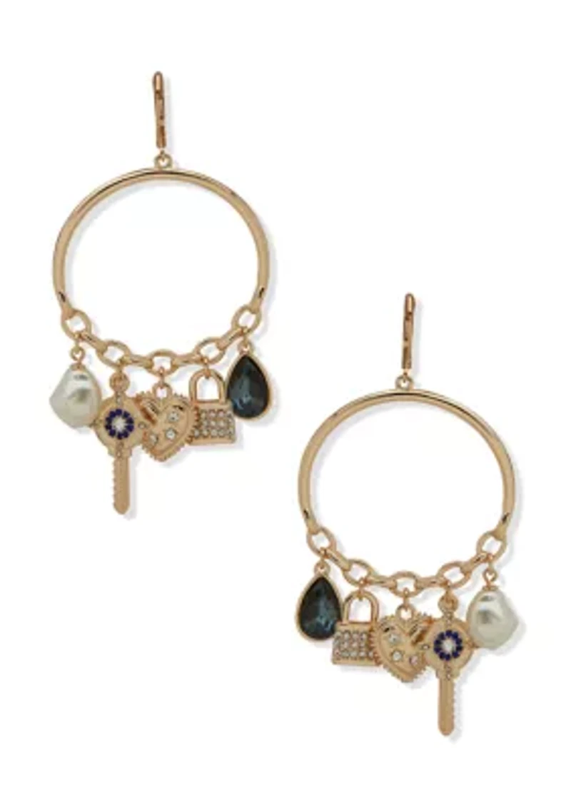 Gold Tone Multi Charm Doorknocker Earrings
