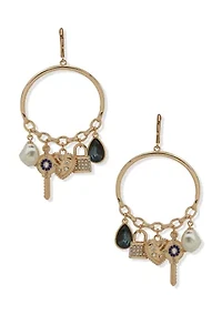 Gold Tone Multi Charm Doorknocker Earrings