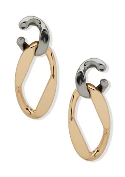 Two Tone Multi Link Double Drop Earrings