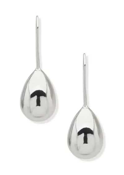 Silver Tone Puffy Stud Threader Earrings