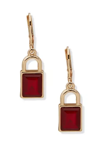 Gold-Tone Red Square Drop Earrings