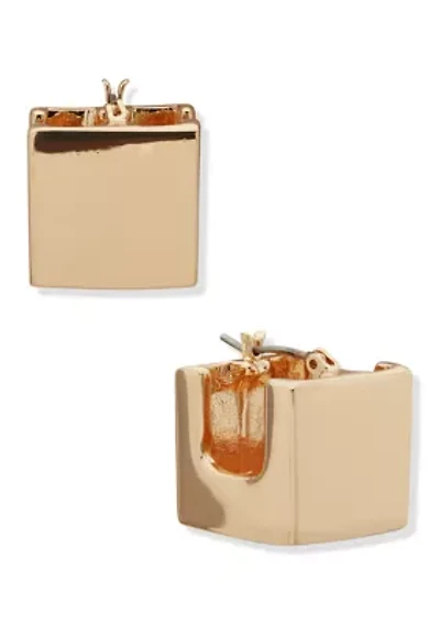 Cube Gold Tone Huggie Earrings