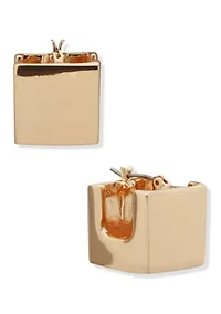 Cube Gold Tone Huggie Earrings