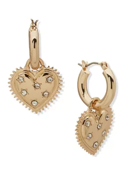 Gold Tone Crystal 18mm Hoop Heart Earrings