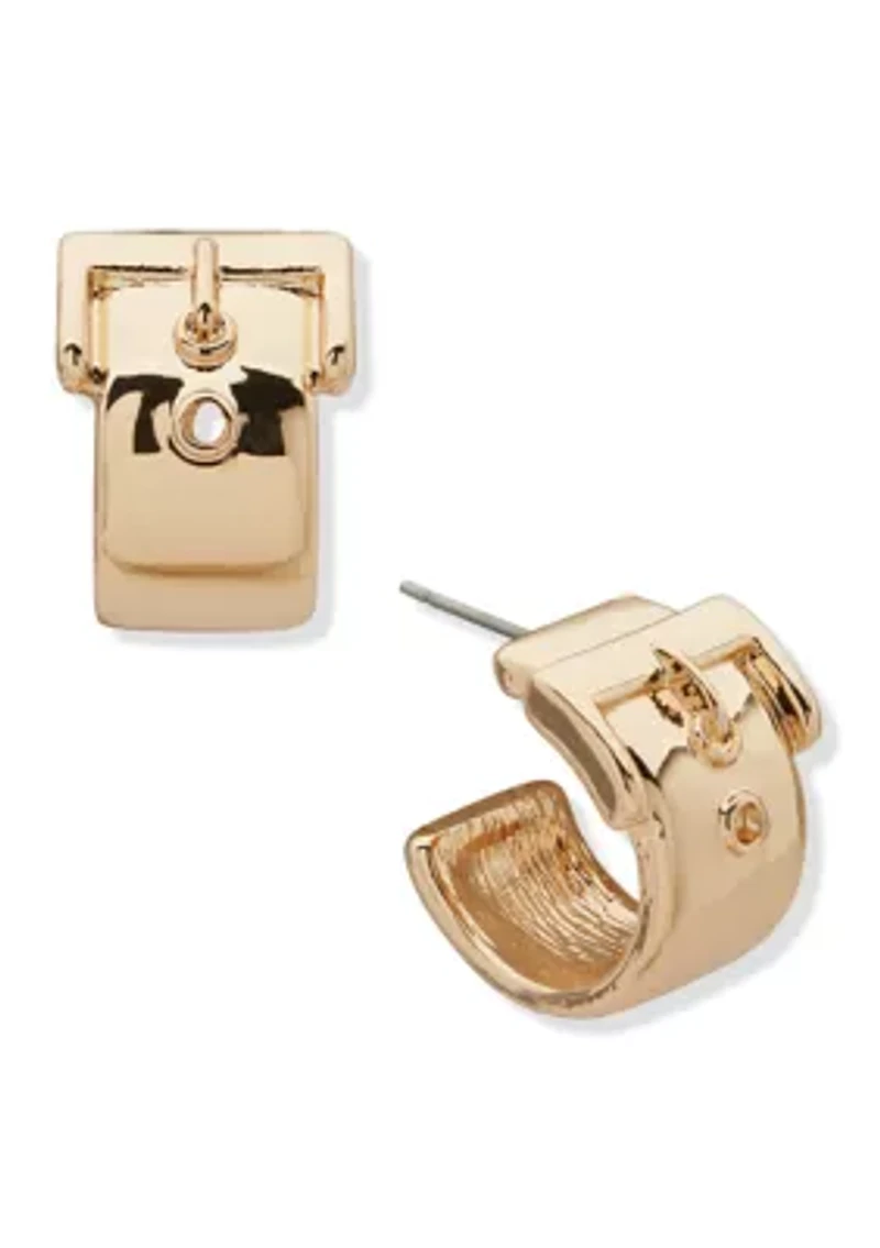 Gold Tone Buckle C Hoop Earrings