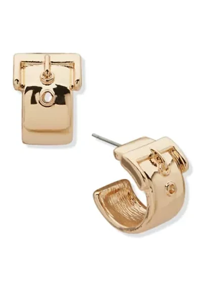 Gold Tone Buckle C Hoop Earrings