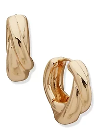 Twisted Gold Tone Huggie Earrings