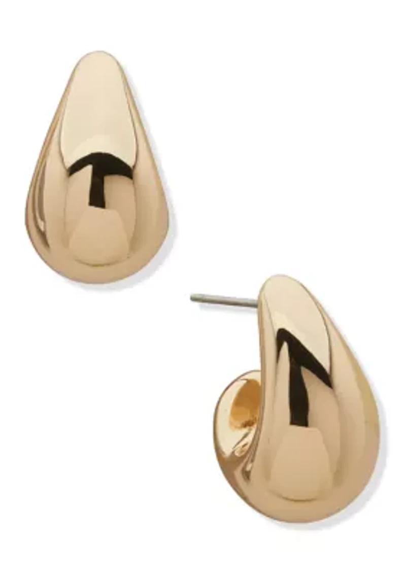 Gold Tone 23mm Puffy Teardrop Huggie Earrings
