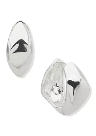 Silver Tone Chubby Faceted Huggie Earrings