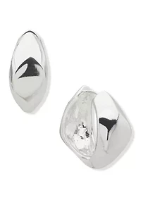 Silver Tone Chubby Faceted Huggie Earrings