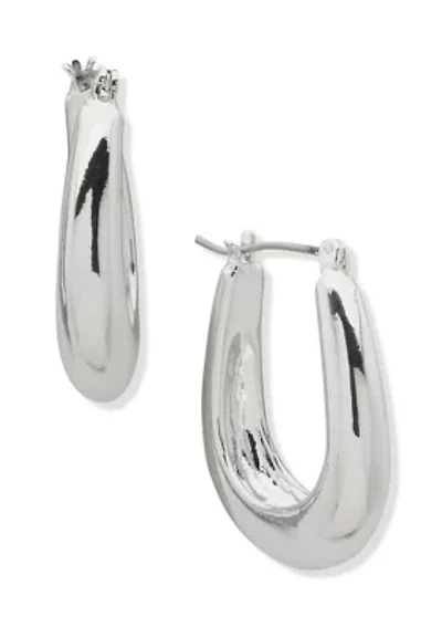 Silver Tone 25mm Puffy Hoop Earrings