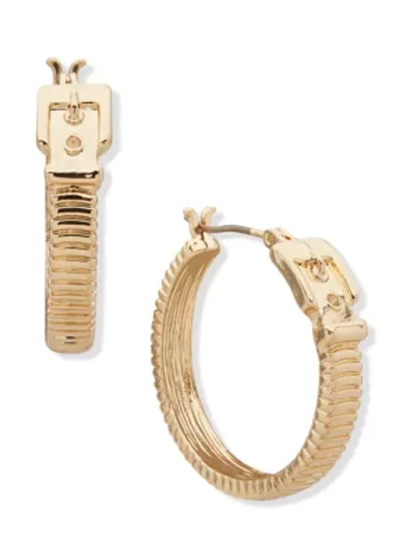 Gold Tone Chain Buckle Hoop Earrings