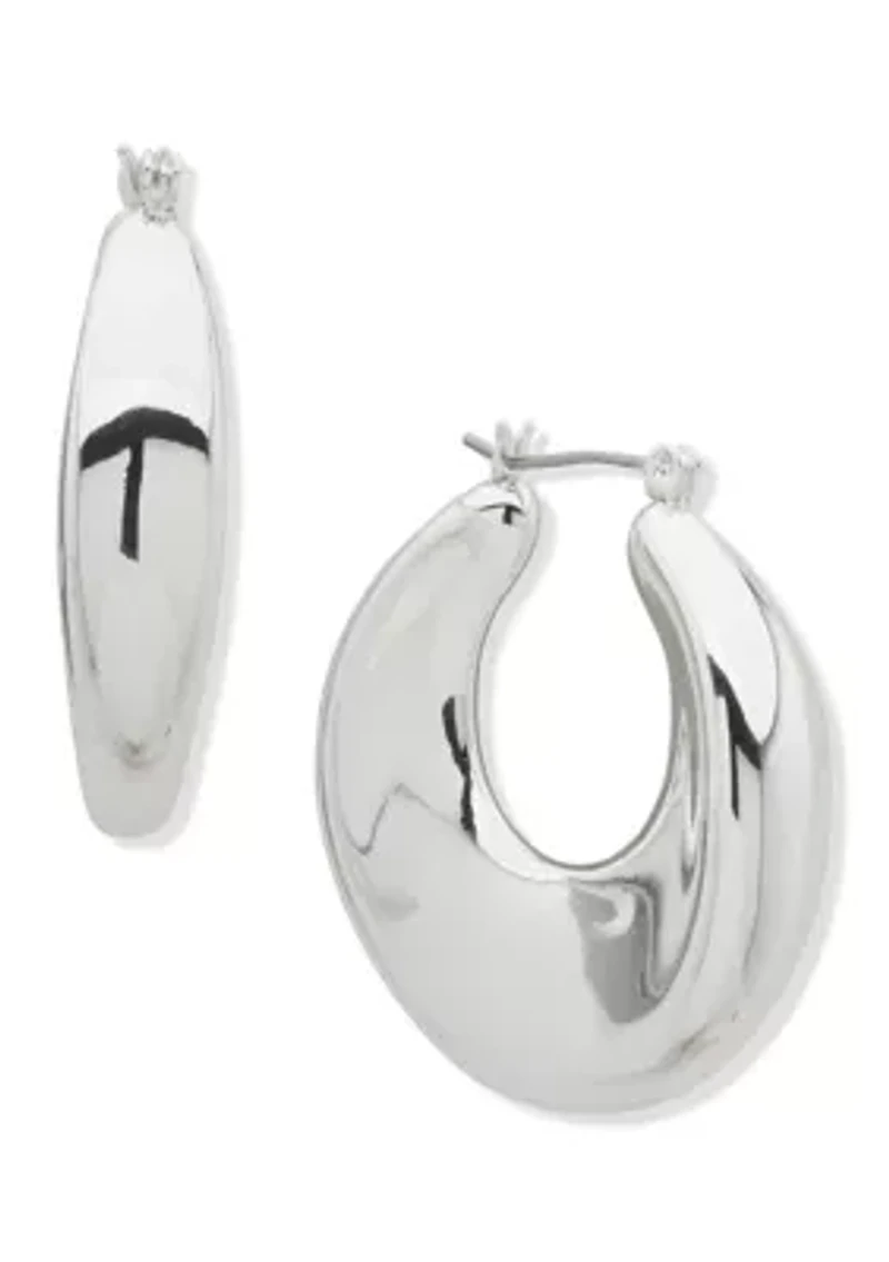 Silver Tone 34mm Puffy Hoop Earrings