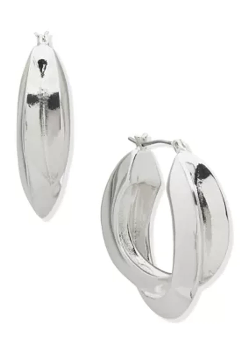 Silver Tone Twisted Hoop Earrings
