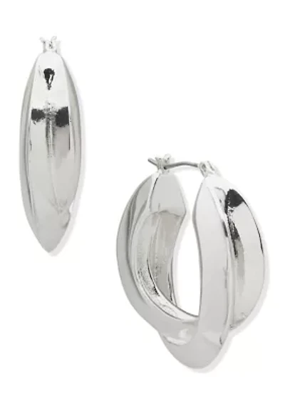Silver Tone Twisted Hoop Earrings