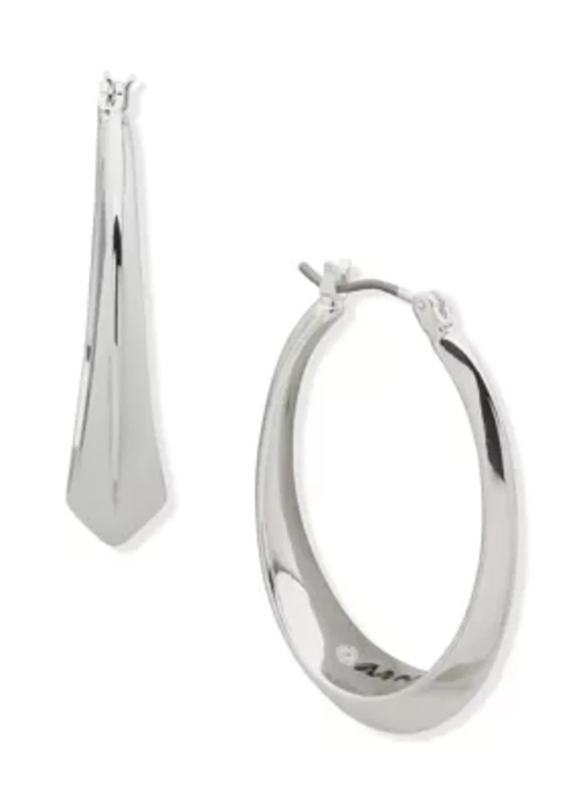 Silver Tone 35mm Faceted Hoop Earrings