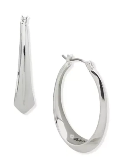 Silver Tone 35mm Faceted Hoop Earrings