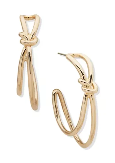 Gold Tone Knot C Hoop Earrings