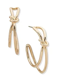 Gold Tone Knot C Hoop Earrings