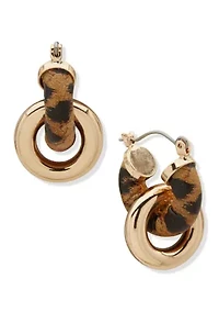 Gold Tone Brown Huggie Link Drop Earrings