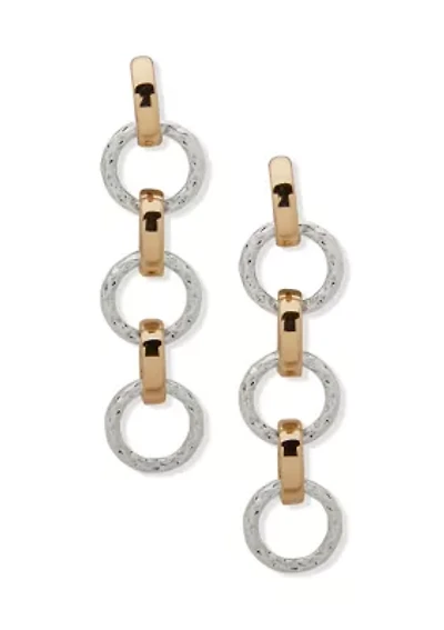 TripleTwo Tone Link Linear Earrings