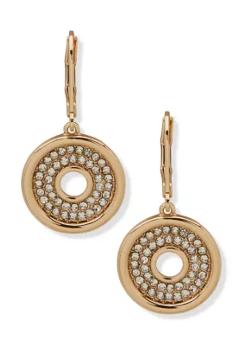 Pave Disc Drop Earrings