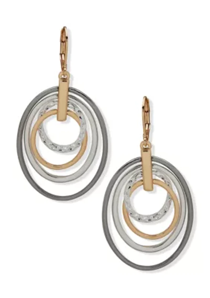 Ring Drop Tri Tone Earrings