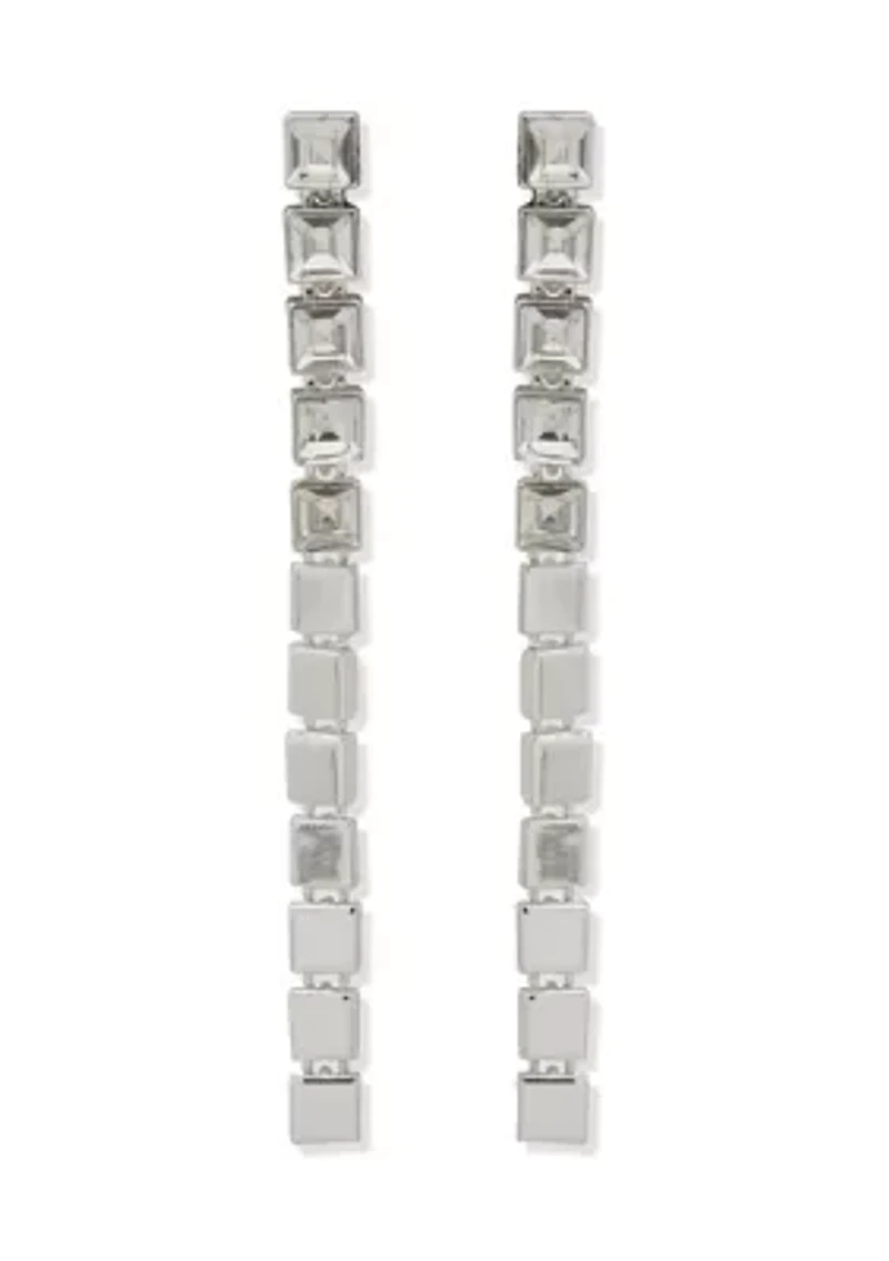 Silver Crystal Shaky Stone Linear Earrings