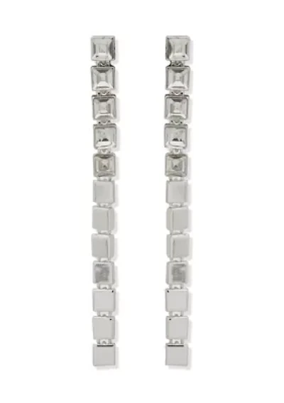 Silver Crystal Shaky Stone Linear Earrings