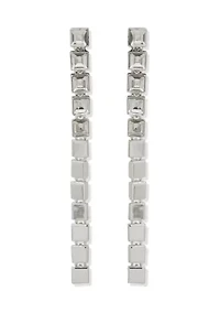 Silver Crystal Shaky Stone Linear Earrings