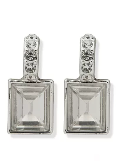 Silver Crystal Stone Drop Earrings