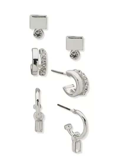 Silver Crystal Stone Trio Earrings