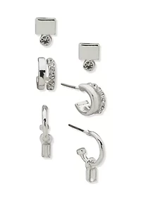 Silver Crystal Stone Trio Earrings