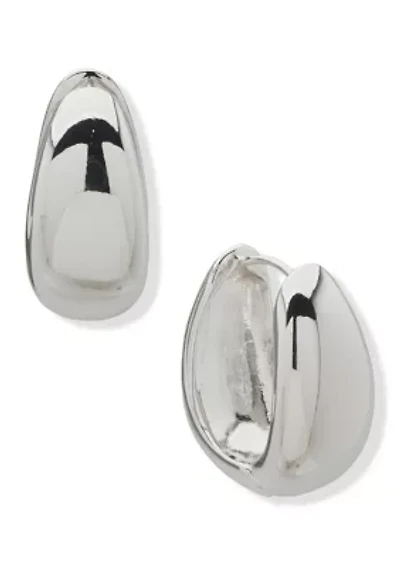 Puff Silver Tone Hoop Earrings