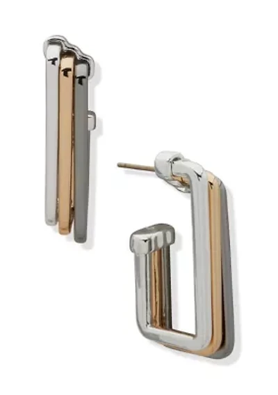 Post Rectangle Tri-Tone Earrings