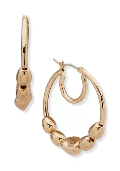 Puffy Gold Tone Charm Hoop Earrings