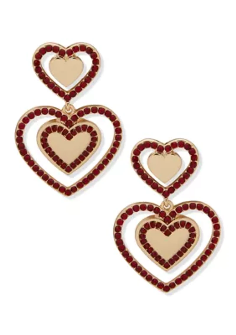 Red Crystal Heart Double Drop Earrings
