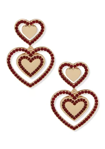 Red Crystal Heart Double Drop Earrings