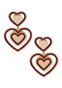 Red Crystal Heart Double Drop Earrings