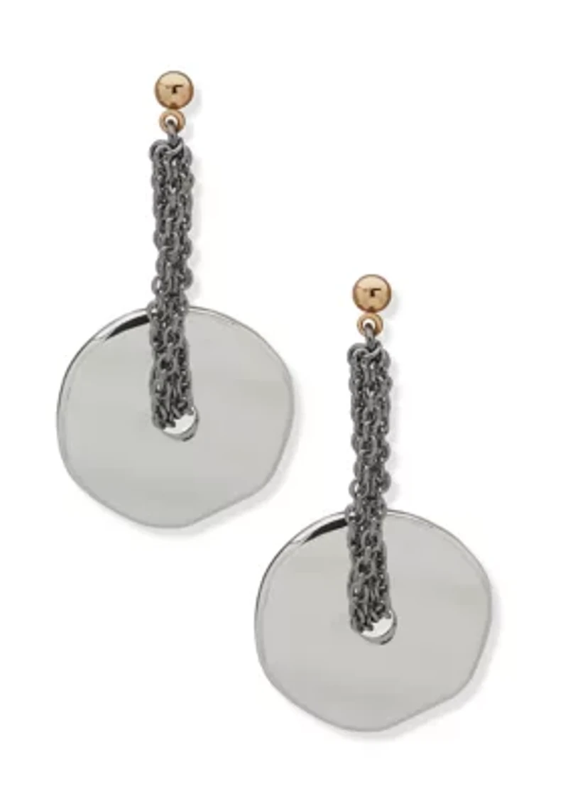 Two Tone Chain Disc Drop Earrings